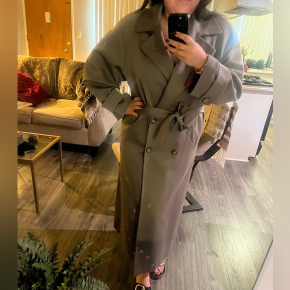 100% Wool Trench Coat - Olive Green Gorgeous Vintage - Picture 13 of 16